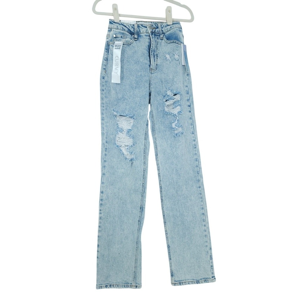 Tinseltown Jeans 0 / 24 Hi Rise Baggy Straight Light Wash Blue Y2K Grunge NWT